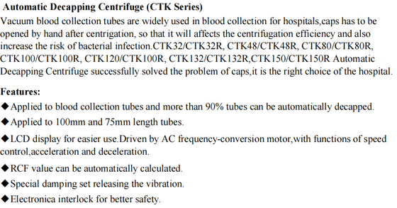 Ιατρικός υποβάλτε CTK80R 4000rpm για το χωρισμό των σωλήνων 80 σε φυγοκέντρωση αίματος Vacutainers